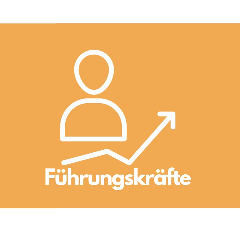 Angedeutete Person mit einem Pfeil noch oben und dem Wort 