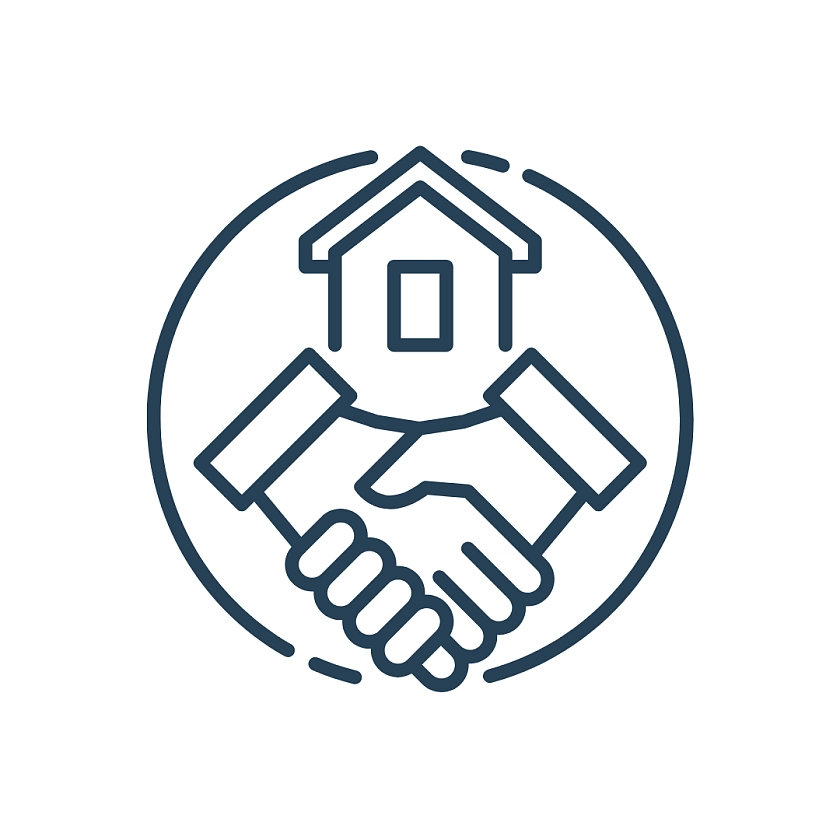 Haus mit zwei Händen, die geschüttelt werden