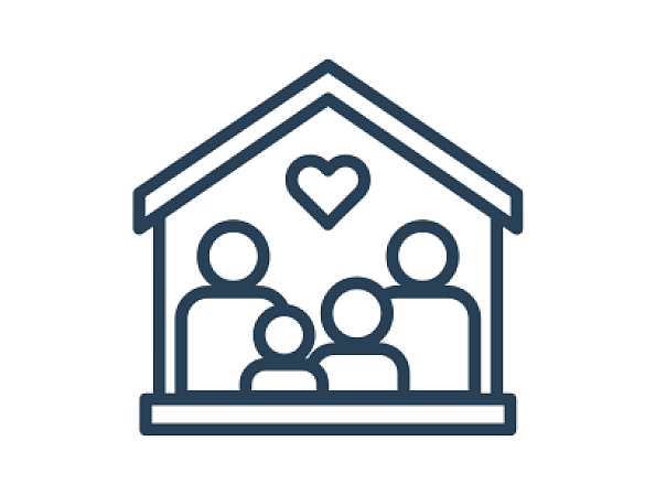 Eine Familie in einem Haus mit einem Herz über ihren Köpfen