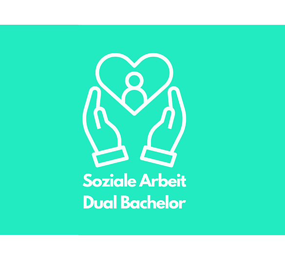 ICON von zwei Händen, die ein Herz eines Menschen einrahmen und den Worten Soziale Arbeit Dual Bachelor