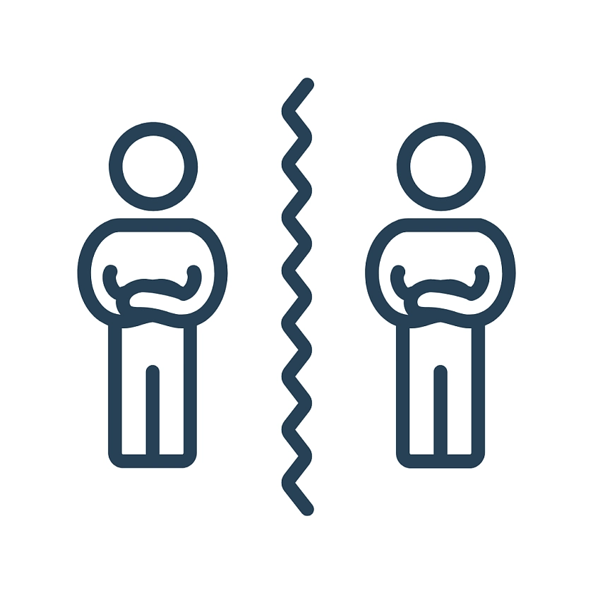 Zwei Menschen von einer wellenförmigen Linie getrennt