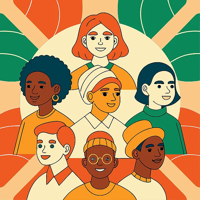 Gesichter im Comicstil von diversen Jugendlichen