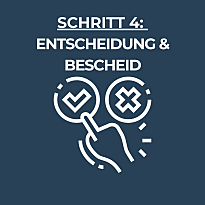 Die Worte: Entscheidung und Bescheid sowie eine Hand, die ja oder nein zeigt