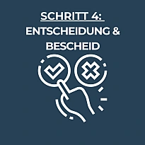 Die Worte: Entscheidung und Bescheid sowie eine Hand, die ja oder nein zeigt