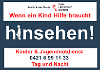 Logo des Kinder- und Jugendschutztelefones. Die abgebildete Telefonnummer lautet 0421 6 99 11 33