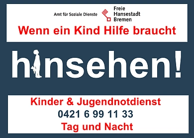 Logo des Kinder- und Jugendschutztelefones. Die abgebildete Telefonnummer lautet 0421 6 99 11 33