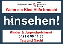 Logo des Kinder- und Jugendschutztelefones. Die abgebildete Telefonnummer lautet 0421 6 99 11 33