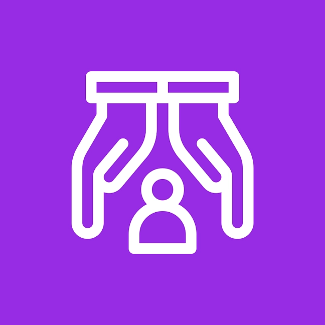 Icon zweier Hände, die einen Menschen sicher umschließen