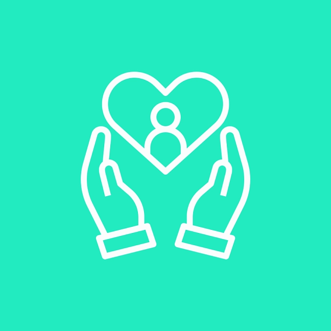ICON von zwei Händen, die ein Herz eines Menschen einrahmen 