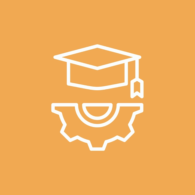 ICON mit einem Zahnrad und Studierendenhut 