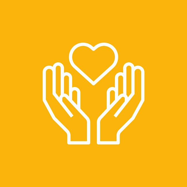Icon mit zwei Händen, die in Herz halten