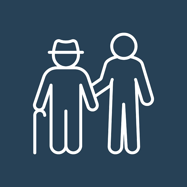 Mensch unterstützt einen älteren Menschen