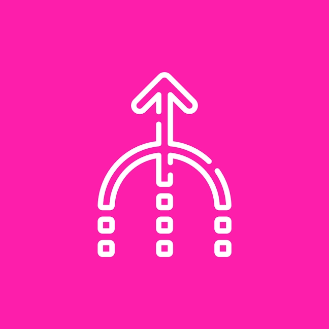 Icon mehrerer Pfeile, die zusammenführen